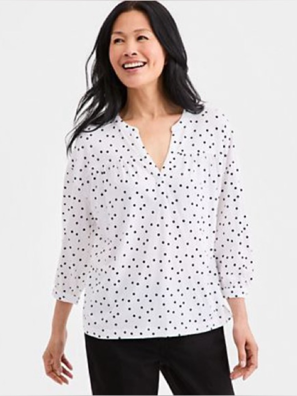Style & Co. — NWOT Women's White Polka Dot Split-Neck Blouse — Size S